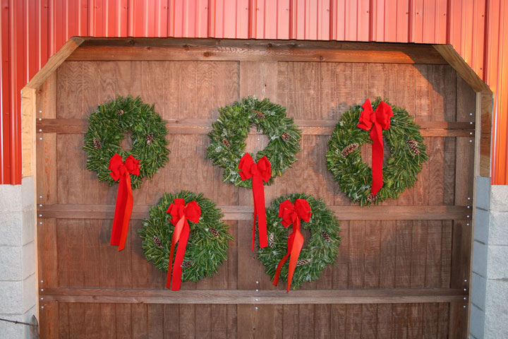 Wreaths on the barn.